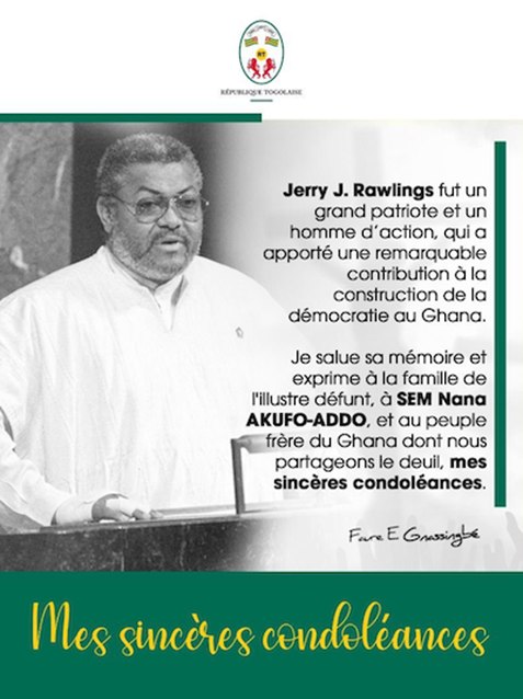 35778 le togo salue la mmoire de jerry rawlings et prsente ses condolances au ghana ocb 