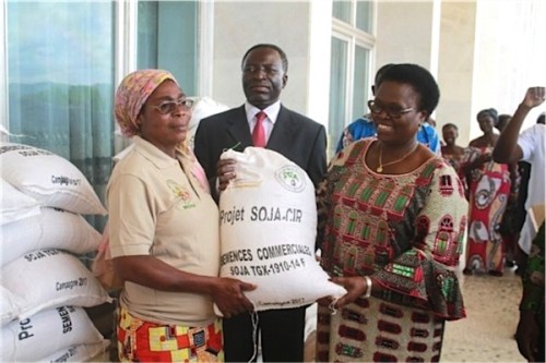 Photo : Remise de sémence par Mme Bernadette Legzim-Balouki, Ministre du Commerce et de la la promotion du secteur privé.