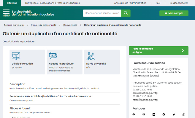 La demande des duplicatas du certificat de nationalité désormais digitalisée